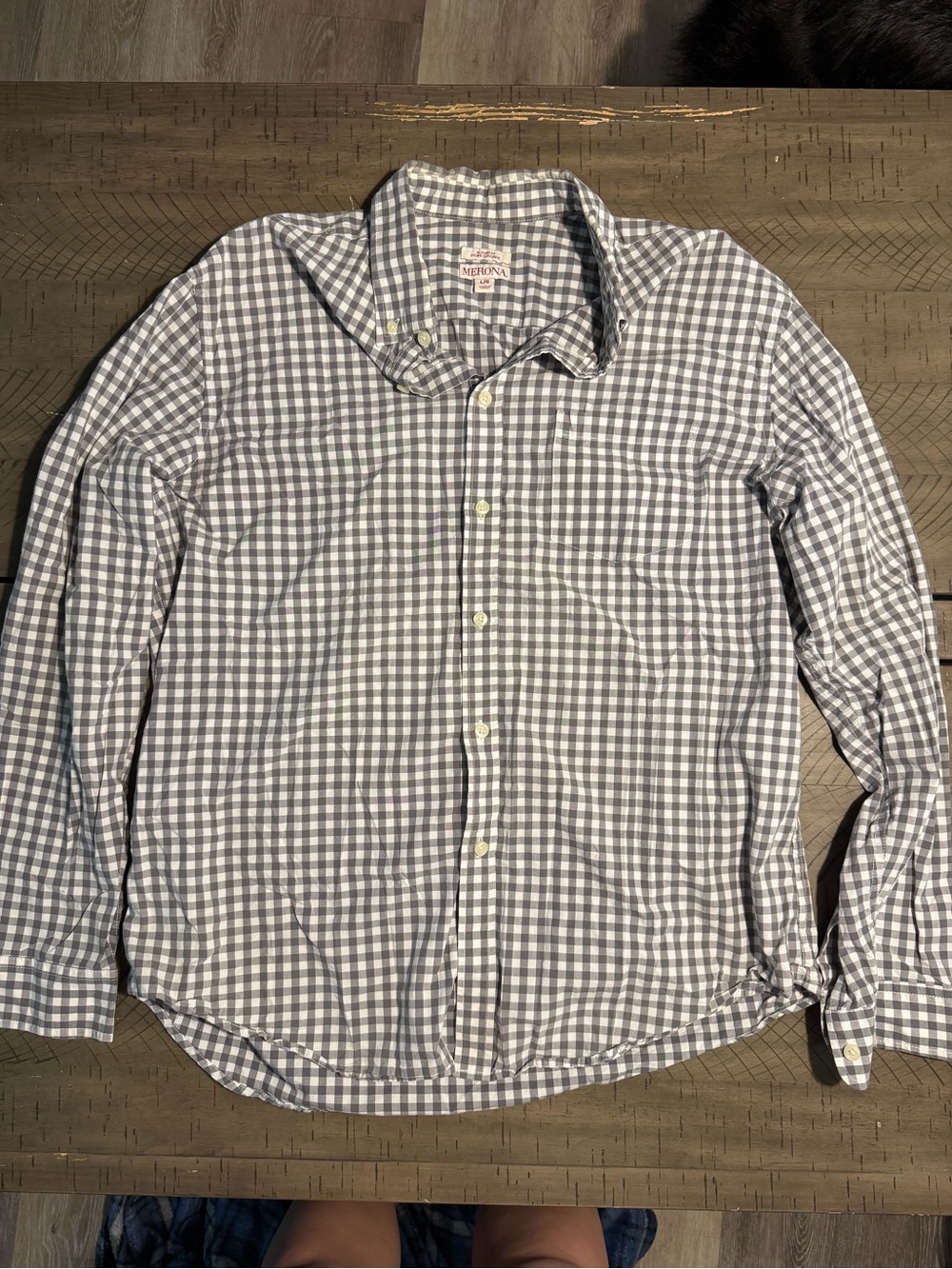 Merona Gray and White Gingham Button-Down Shirt